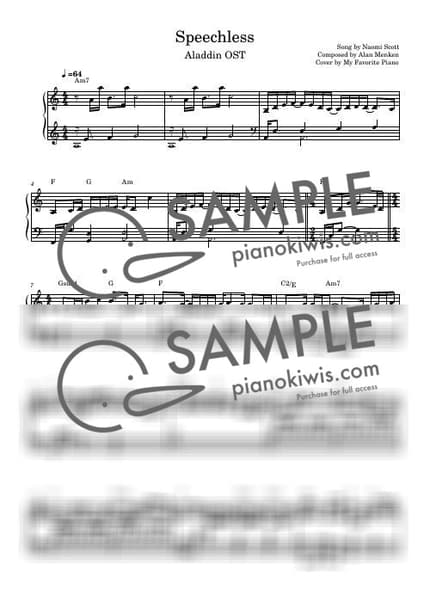 Score > Speechless / Intermediate - Alan Menken · Aladdin OST by My Favorite Piano Sheet music image-0