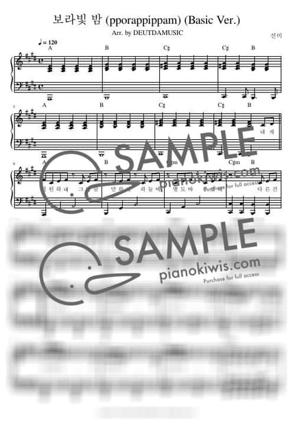 Score > pporappippam / Easy - SUNMI by 듣다뮤직 DEUTDAMUSIC Sheet music image-0