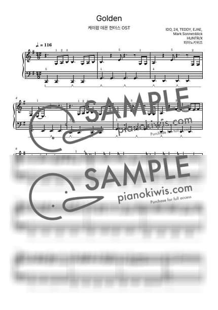 악보 > Golden / 초급 - HUNTR/X · 케이팝 데몬 헌터스 OST by 피아노키위즈 악보 이미지-0