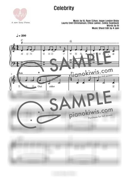 악보 > Celebrity / 다장조, 쉬운버젼, INST QR - 아이유 by 에이쌤 악보 이미지-0
