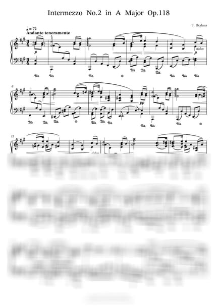 楽譜 > Intermezzo in A Major Op.118 No.2 - ブラームス (J. Brahms) by PianoKiwis 楽譜画像-0