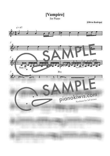 Score > vampire / 멜로디+코드 악보 - Olivia Rodrigo by 피아노모먼트 PianoMoment Sheet music image-0