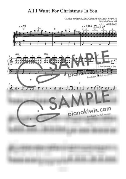 악보 > All I Want For Christmas Is You / 다장조 - Mariah Carey · 캐롤 by 라니스코어 악보 이미지-0
