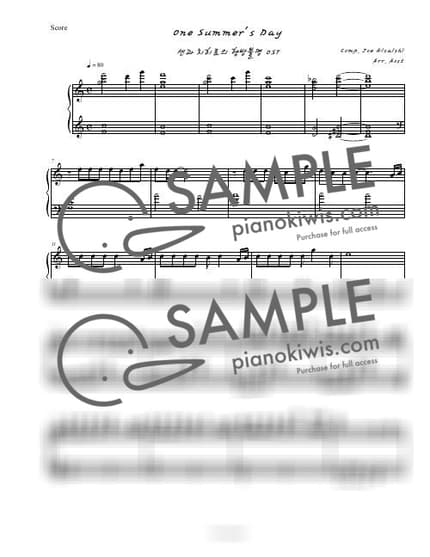 Score > One Summer's Day / 잔잔한 Ver. - Joe Hisaishi · Spirited Away OST by Aost Sheet music image-0