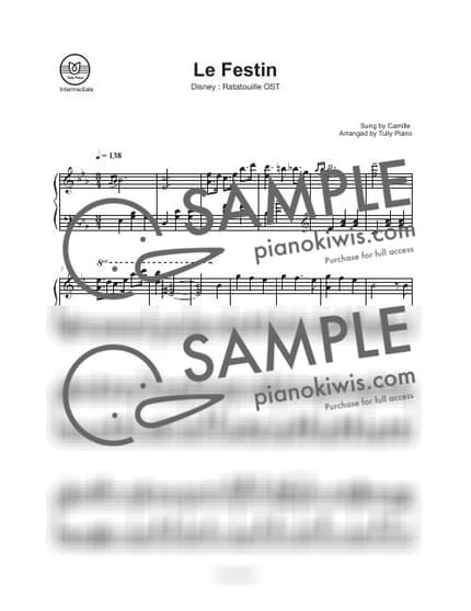 楽譜 > Le Festin / 풍성한 오리지널 키 - Michael Giacchino, Camille · 라따뚜이 OST by Tully Piano 楽譜画像-0