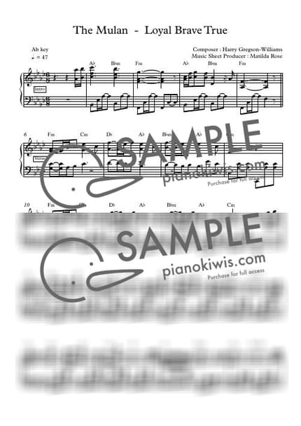Score > Loyal Brave True / Disney Piano - Christina Aguilera · Mulan OST by Matilda Rose Sheet music image-0
