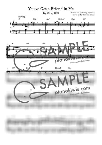 Score > You've Got a Friend in Me / Intermediate - Randy Newman · Toy Story OST by My Favorite Piano Sheet music image-0