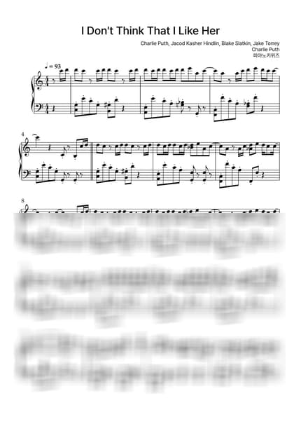 Score > I Don't Think That I Like Her / Intermediate - Charlie Puth by PianoKiwis Sheet music image-0