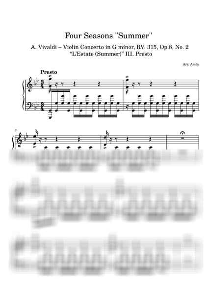 Score > L'estate - A. Vivaldi · The Four Seasons by 아이올라 Sheet music image-0
