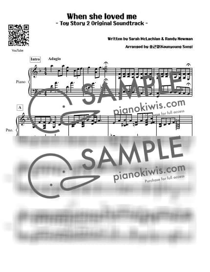 Score > When She Loved Me - Randy Newman · Toy Story OST by 피아니스트 송근영 Pianist Keunyoung Song Sheet music image-0