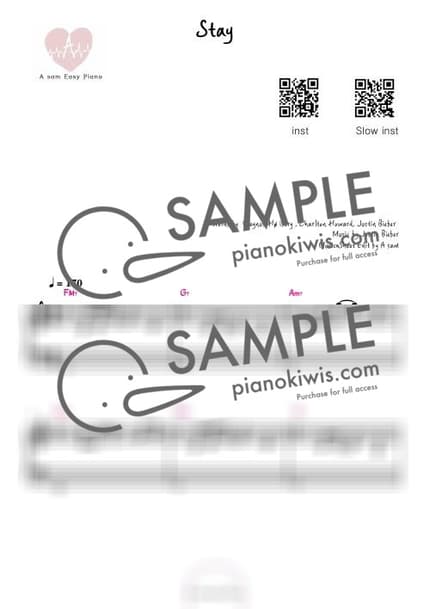 Score > Stay / 다장조,1절악보,inst QR - the Kid LAROY, Justin Bieber by A Sheet music image-0