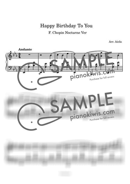 악보 > 생일 축하 합니다 (Happy Birthday To You) / 쇼팽 녹턴 Ver. - Mildred J. Hill, Patty Hill by 아이올라 악보 이미지-0