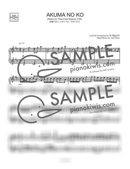 Score > Akuma no Ko - Ai Higuchi · Attack on Titan ED by Tully Piano Sheet music image-0