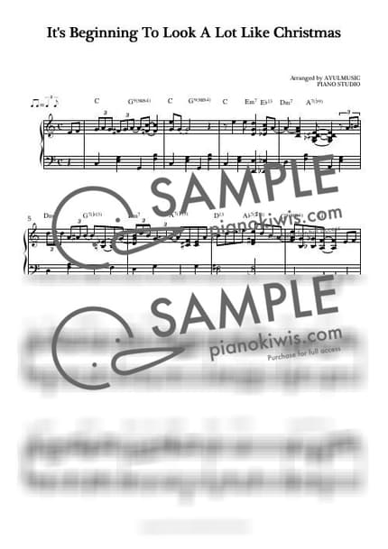악보 > It's Beginning To Look A Lot Like Christmas / 스윙 재즈피아노 캐롤 / 다장조 - Meredith Willson · 캐롤 by 아율뮤직 악보 이미지-0