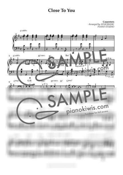 Score > Close To You / 1절/ 코드 포함 - Carpenters by AYULMUSIC Sheet music image-0