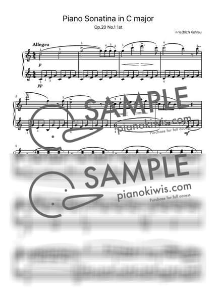 악보 > Sonatina in C Major, Op.20 No.1 / 1악장 - 쿨라우 (F. Kuhlau) by 피아노키위즈 악보 이미지-0