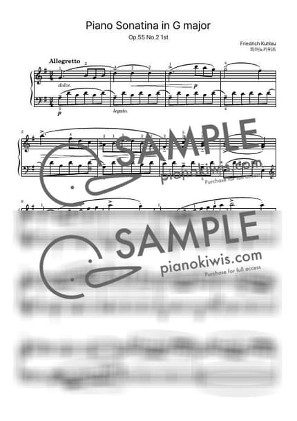 악보 > Sonatina in G Major, Op.55 No.2 / 1악장 - 쿨라우 (F. Kuhlau) by 피아노키위즈 악보 이미지-0