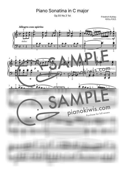 악보 > Sonatina in C Major, Op.55 No.3 / 1악장 - 쿨라우 (F. Kuhlau) by 피아노키위즈 악보 이미지-0