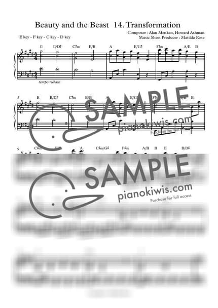 Score > Transformation / Disney Piano - Alan Menken · Beauty and the Beast OST by Matilda Rose Sheet music image-0