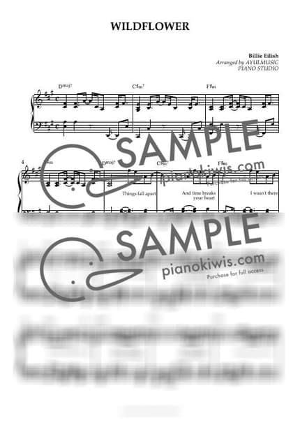 악보 > WILDFLOWER / 1절/ 원Key/ 코드,가사 포함 - Billie Eilish by 아율뮤직 악보 이미지-0