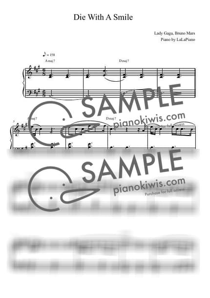 악보 > Die With A Smile / 쉬운 버전 - Lady GaGa, Bruno Mars by LaLaPiano 악보 이미지-0