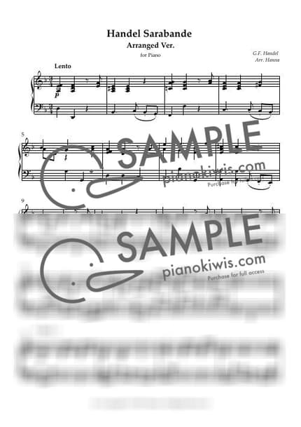 Score > Sarabande No.4 in D minor, HWV 437 / Handel Sarabande Arranged Ver. - G. F. Handel by 한나의 피아노동산 Sheet music image-0