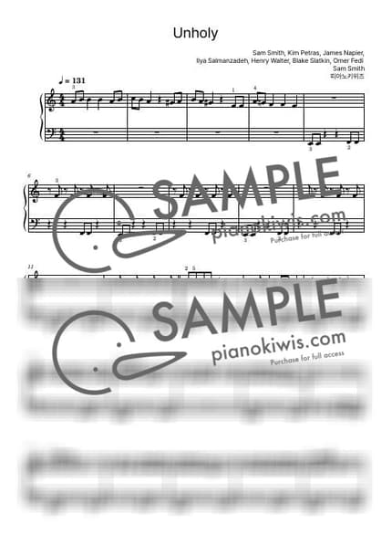 악보 > Unholy / 초급 - Sam Smith by 피아노키위즈 악보 이미지-0