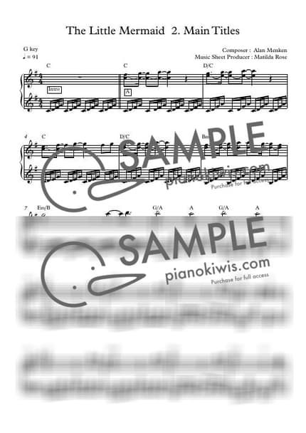 Score > Main Titles / Disney Piano - Alan Menken · The Little Mermaid OST by Matilda Rose Sheet music image-0