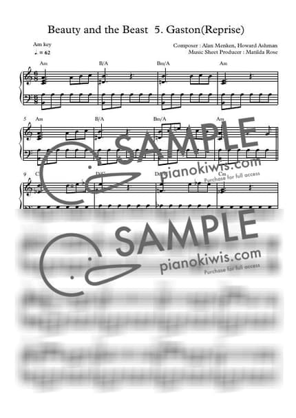 악보 > Gaston (Reprise) / Disney Piano - Alan Menken · 미녀와 야수 OST by Matilda Rose 악보 이미지-0