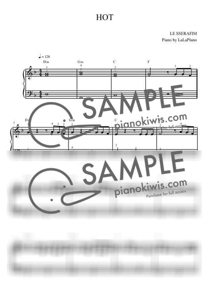 악보 > HOT / 매우 쉬운 버전 - LE SSERAFIM by LaLaPiano 악보 이미지-0