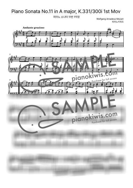 Score > Sonata in A Major K.331 No.11 / 1st Mov. - W. A. Mozart by PianoKiwis Sheet music image-0