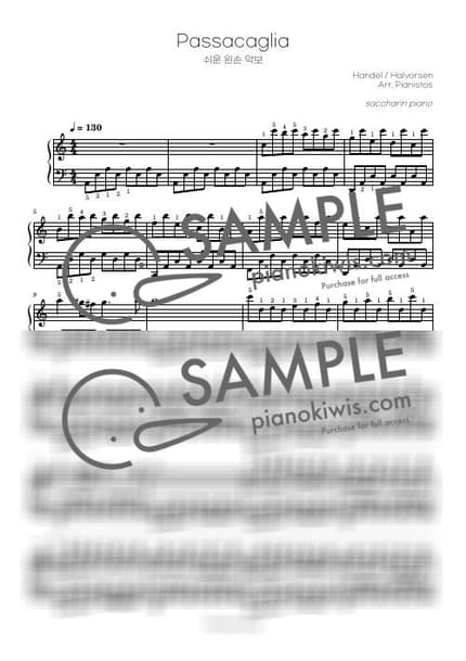 악보 > 파사칼리아 (Passacaglia) / 쉬운 반주 악보 - 할보르센 (J. Halvorsen) by 사카린 악보 이미지-0