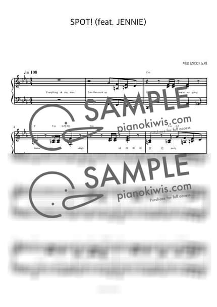 악보 > SPOT! (feat. JENNIE) / 피아노 반주 - 지코 by 피아노정류장 악보 이미지-0