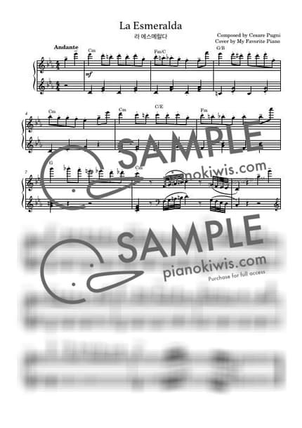 악보 > 라 에스메랄다 / 쉬운 악보 - 푸니 (C. Pugni) by My Favorite Piano 악보 이미지-0