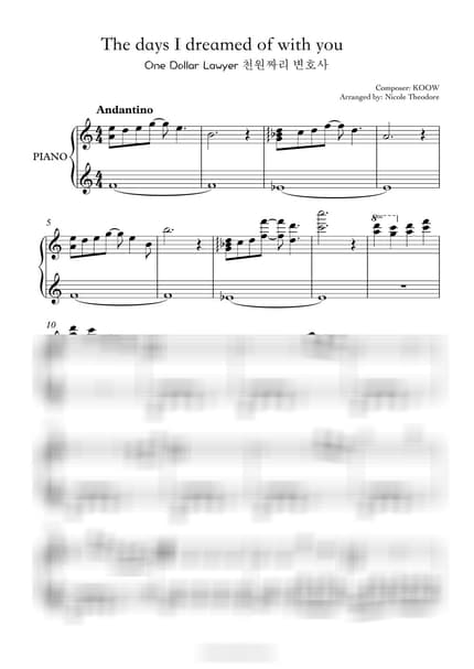 Score > The days I dreamed of with you - Byun Dong-Wook · One Dollar Lawyer OST by moosicole Sheet music image-0