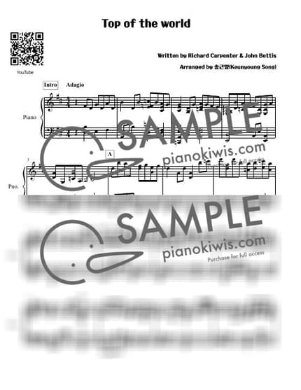 Score > Top Of The World - Carpenters by 피아니스트 송근영 Pianist Keunyoung Song Sheet music image-0
