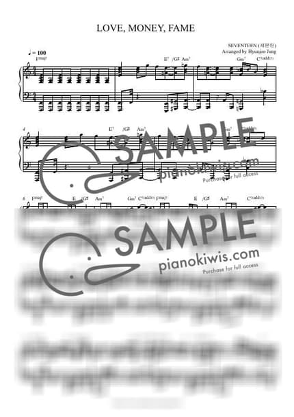 Score > LOVE, MONEY, FAME (feat. DJ Khaled) - SEVENTEEN by Hyunjoo Jung Sheet music image-0