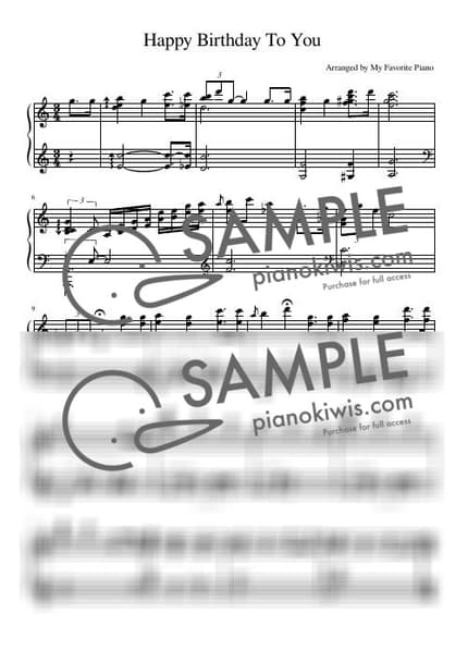 악보 > 생일 축하 합니다 (Happy Birthday To You) / 고급 악보 - Mildred J. Hill, Patty Hill by My Favorite Piano 악보 이미지-0