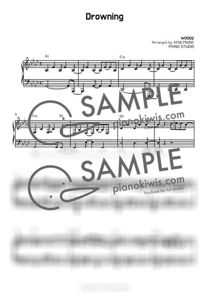 악보 > Drowning / 1절/ 코드 포함 - WOODZ by 아율뮤직 악보 이미지-0