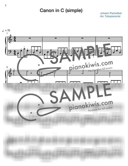 악보 > 캐논 (Canon and Gigue in D major) / C키 (다장조) 쉬운 편곡 - 파헬벨 (J. Pachelbel) by 튜토피아노리얼 악보 이미지-0