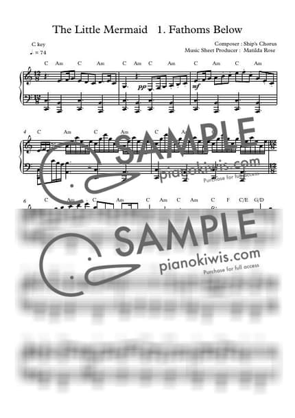 악보 > Fathoms Below / Disney Piano - Alan Menken · 인어공주 OST by Matilda Rose 악보 이미지-0