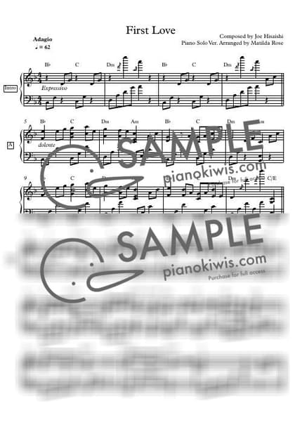 악보 > 첫사랑 (First Love) - 히사이시 조 · 태왕사신기 OST by Matilda Rose 악보 이미지-0