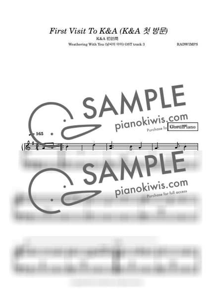 Score > First Visit To K&A - RADWIMPS · Weathering With You OST by 오늘피아노 Sheet music image-0