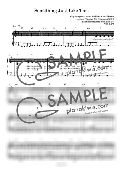 Score > Something Just Like This / 다장조 - The Chainsmokers, Coldplay by 라니스코어 Sheet music image-0