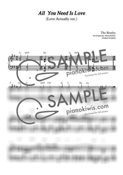 악보 > All You Need Is Love - The Beatles · 러브 액츄얼리 OST by 아율뮤직 악보 이미지-0