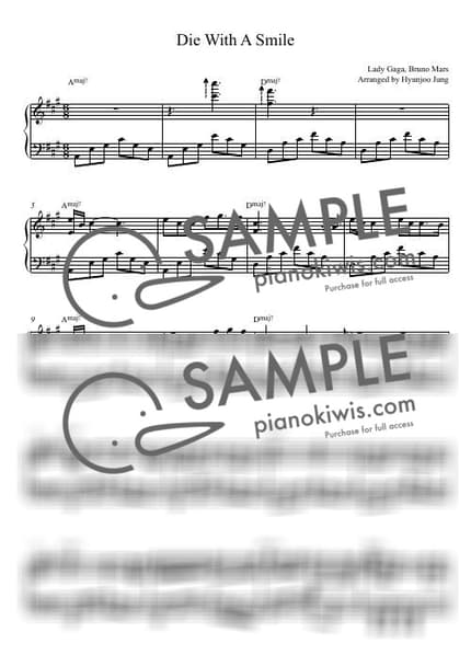 악보 > Die With A Smile - Lady GaGa, Bruno Mars by Hyunjoo Jung 악보 이미지-0