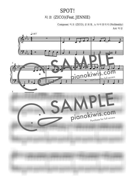 Score > SPOT! (feat. JENNIE) / Easy - ZICO by 악빈 Sheet music image-0