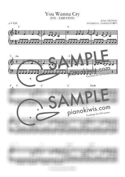 악보 > You Wanna Cry / C Key, 조표없음 - IVE by 주키플리(jookiiply) 악보 이미지-0