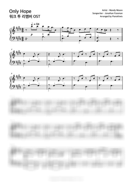 Score > Only Hope / Accompaniment - Mandy Moore · A Walk To Remember OST by PianoKiwis Sheet music image-0