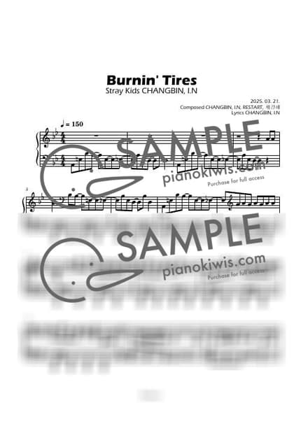 Score > Burnin’ Tires / Intermediate - CHANGBIN, I.N by Boknowa Sheet music image-0